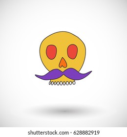 Skull vector cartoon icon with round shadow, Dia de los Muertos symbol