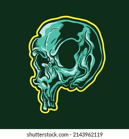 skull vector coloring simple, single, head skull, green pastel