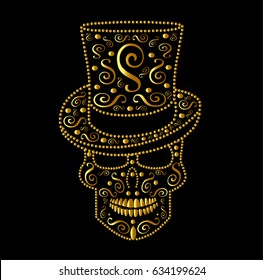 Skull vector with cylinder hat and zig-zag pink background 