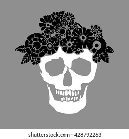 skull vector dead skeleton halloween illustration, flower