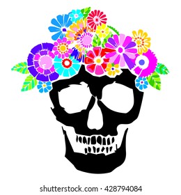 skull vector dead skeleton halloween illustration, flower