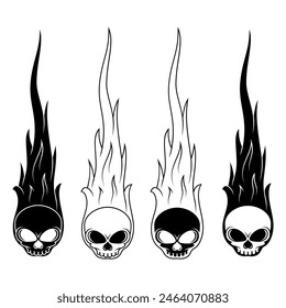 Skull vector design in cartoon style engulfed in fire