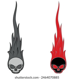 Skull vector design in cartoon style engulfed in fire