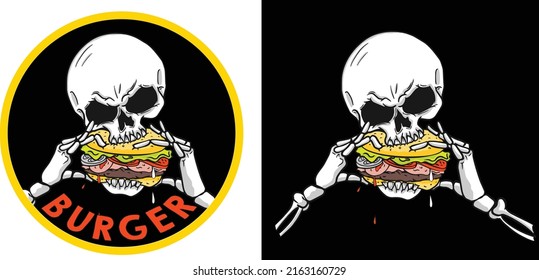 Skull vector design for delicious hamburgers