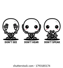 Skull vector design with no seeing, no hearing, no speaking poses