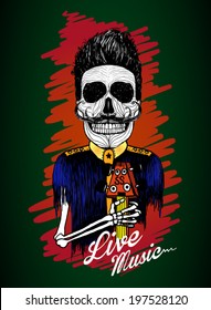 Skull vector design.Live music-themed illustration.