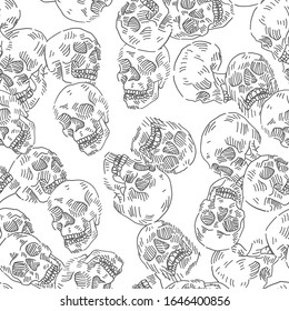Skull vector doodle seamless pattern. 