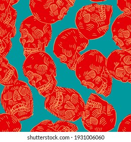 Skull vector doodle seamless pattern. 