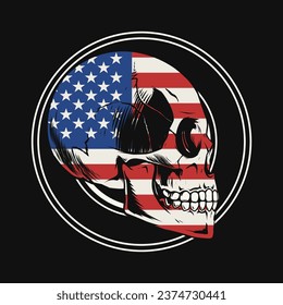 skull vector drawing with USA flag in face