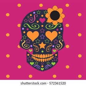 Skull vector with flower pink color