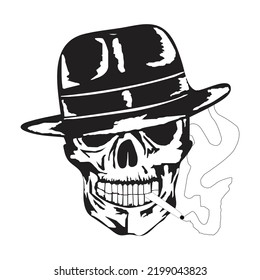 Skull Vector Free For Commercial Use, Vector Of Skull In Hat Gangster With Smoking