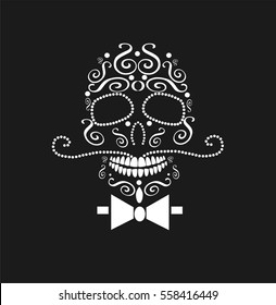 Skull vector gentleman with bow tie ornament neon color 