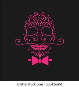 Skull vector gentleman with bow tie ornament neon color 