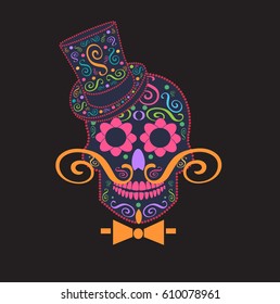 Skull vector gentleman with mustache ornament
