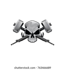 Skull vector with guns and hammers color drawing head