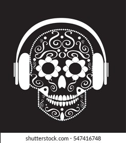 Skull vector with headphone beats, ornament 