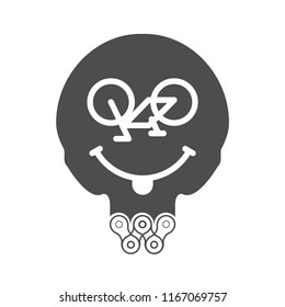 Skull Vector Icon with Beard Made of Bike or Bicycle Chain. Monochrome T-Shirt Print.
