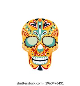 Skull vector icon, Calavera badge, Mexican symbol of the Day of the Dead.