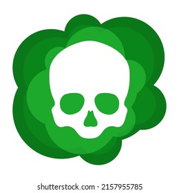 Skull vector icon. Chemical, biological, nuclear hazard vector icon. Vector icon of a white skull in a green cloud of chemicals. Poison protection. Poison threat. Malicious gas.