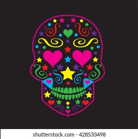 skull vector icon for fashion or background, with heart icons eyes pink