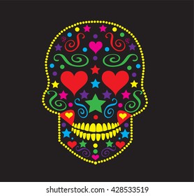 skull vector icon for fashion or background, with heart icons eyes red