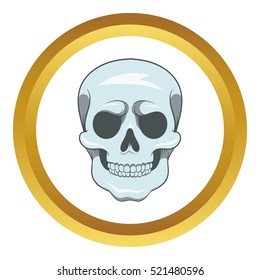 Skull vector icon in golden circle, cartoon style isolated on white background