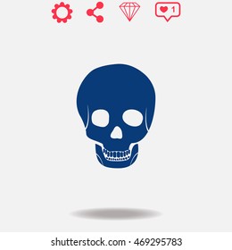 Skull vector icon on grey background.