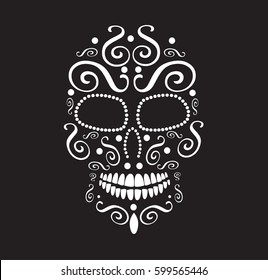 Skull vector icon with ornament details for background, tattoo, pattern or fashion