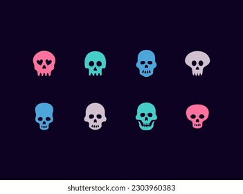 Skull vector icon set. Skull shapes collection. Frightening monster signs. 