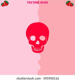 Skull vector  icon. Strawberry Background.