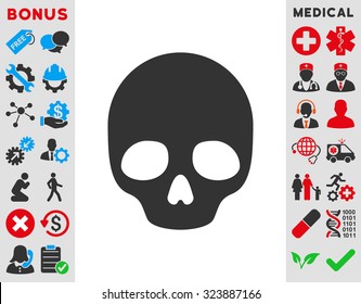 Skull vector icon. Style is bicolor flat symbol, blue and gray colors, rounded angles, white background.
