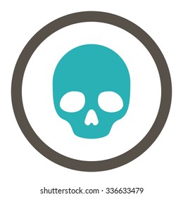 Skull vector icon. Style is bicolor flat rounded symbol, grey and cyan colors, rounded angles, white background.