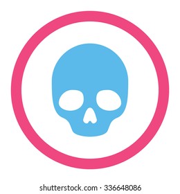 Skull vector icon. Style is bicolor flat rounded symbol, pink and blue colors, rounded angles, white background.