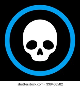 Skull vector icon. Style is bicolor flat rounded symbol, blue and white colors, rounded angles, black background.