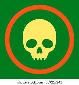 Skull vector icon. Style is bicolor flat rounded symbol, orange and yellow colors, rounded angles, green background.