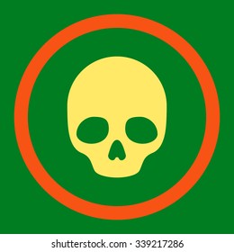 Skull vector icon. Style is bicolor flat rounded symbol, orange and yellow colors, rounded angles, green background.