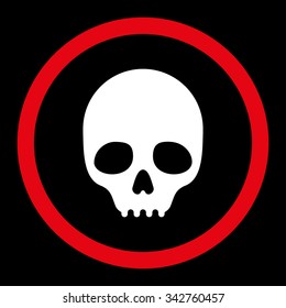 Skull vector icon. Style is bicolor flat rounded symbol, red and white colors, rounded angles, black background.