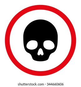 Skull vector icon. Style is bicolor flat rounded symbol, intensive red and black colors, rounded angles, white background.