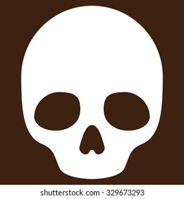 Skull vector icon. Style is flat symbol, white color, rounded angles, brown background.