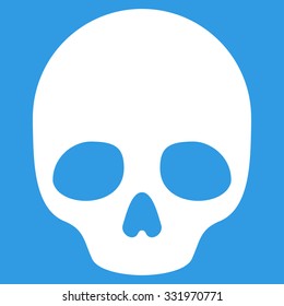 Skull vector icon. Style is flat symbol, white color, rounded angles, blue background.