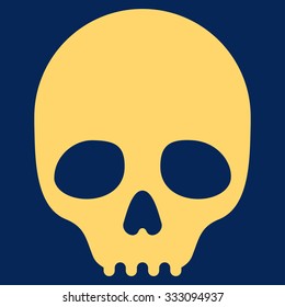 Skull vector icon. Style is flat symbol, yellow color, rounded angles, blue background.
