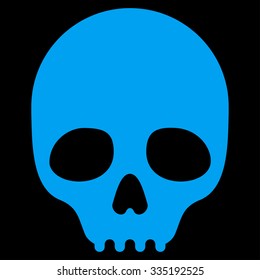 Skull vector icon. Style is flat symbol, blue color, rounded angles, black background.