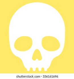 Skull vector icon. Style is flat symbol, white color, rounded angles, yellow background.