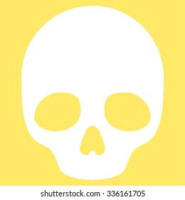 Skull vector icon. Style is flat symbol, white color, rounded angles, yellow background.