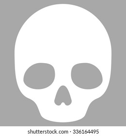 Skull vector icon. Style is flat symbol, white color, rounded angles, silver background.