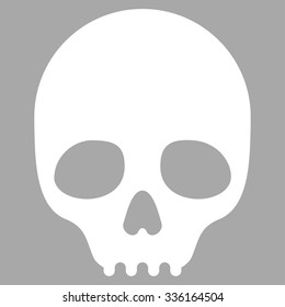 Skull vector icon. Style is flat symbol, white color, rounded angles, silver background.
