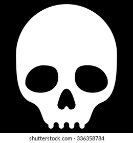 Skull vector icon. Style is flat symbol, white color, rounded angles, black background.