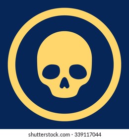 Skull vector icon. Style is flat rounded symbol, yellow color, rounded angles, blue background.