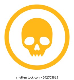 Skull vector icon. Style is flat rounded symbol, yellow color, rounded angles, white background.