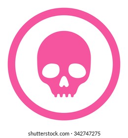 Skull vector icon. Style is flat rounded symbol, pink color, rounded angles, white background.